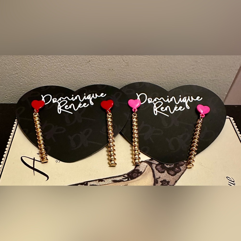 Dominique Red and Pink Heart Gold Earrings